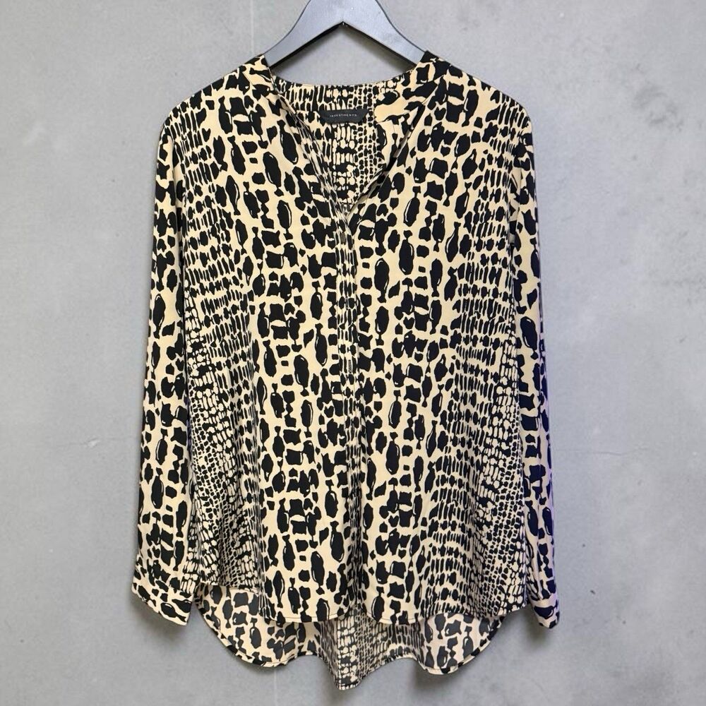 Investments Leopard Animal Print Blouse - Size Large - Boyfriend Cut Hem